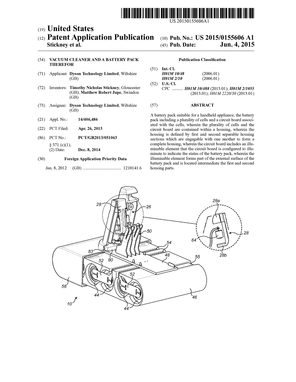 VACUUM CLEANER AND A BATTERY PACK THEREFOR - diagram, schematic, and image 01