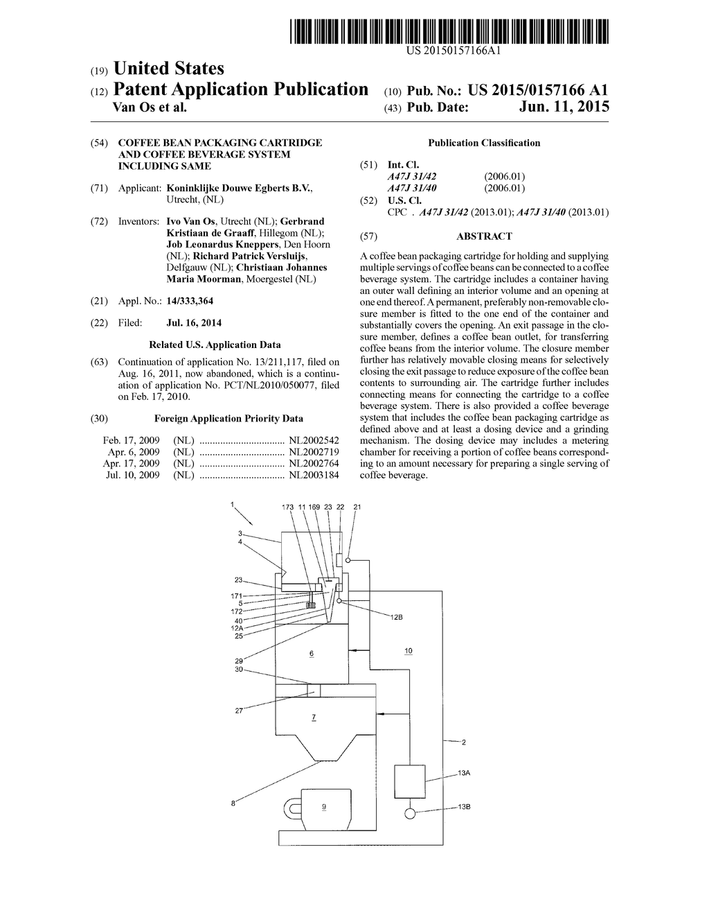 COFFEE BEAN PACKAGING CARTRIDGE AND COFFEE BEVERAGE SYSTEM INCLUDING SAME - diagram, schematic, and image 01