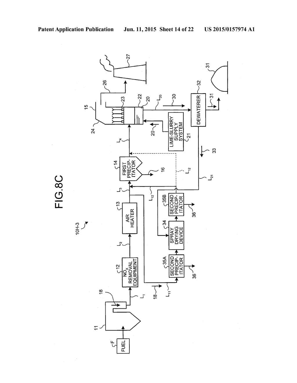 AIR POLLUTION CONTROL SYSTEM, AIR POLLUTION CONTROL METHOD, SPRAY DRYING     DEVICE OF DEWATERING FILTRATION FLUID FROM DESULFURIZATION DISCHARGED     WATER, AND METHOD THEREOF - diagram, schematic, and image 15