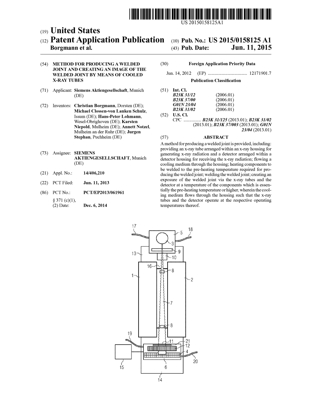 METHOD FOR PRODUCING A WELDED JOINT AND CREATING AN IMAGE OF THE WELDED     JOINT BY MEANS OF COOLED X-RAY TUBES - diagram, schematic, and image 01