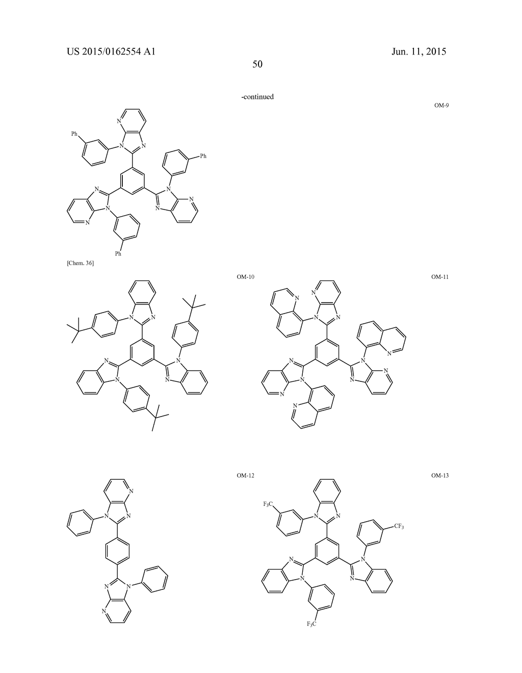 ORGANIC ELECTROLUMINESCENT ELEMENT, MATERIAL FOR SAID ELEMENT, AND     LIGHT-EMITTING DEVICE, DISPLAY DEVICE, AND ILLUMINATION DEVICE USING SAID     ELEMENT - diagram, schematic, and image 52