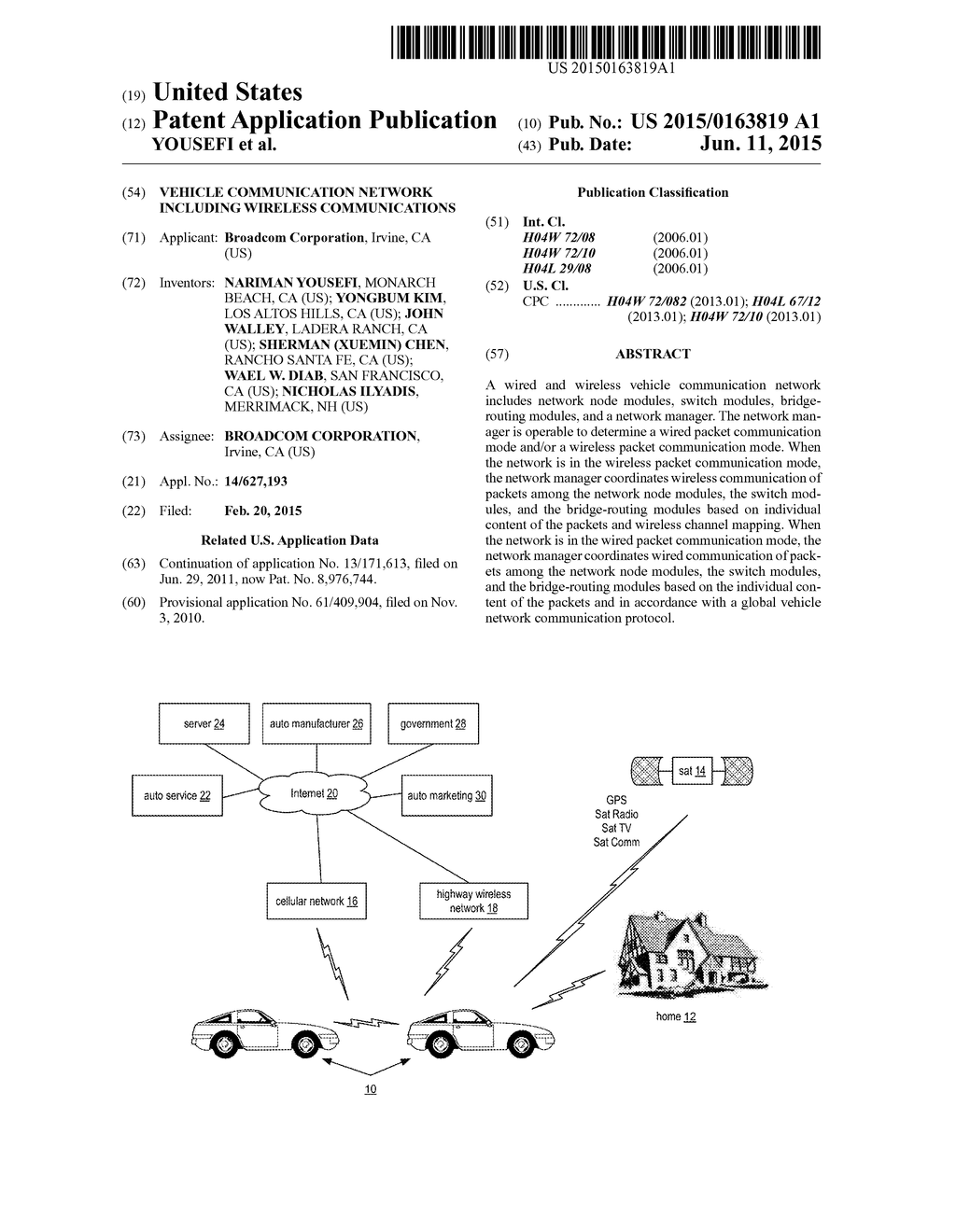 VEHICLE COMMUNICATION NETWORK INCLUDING WIRELESS COMMUNICATIONS - diagram, schematic, and image 01