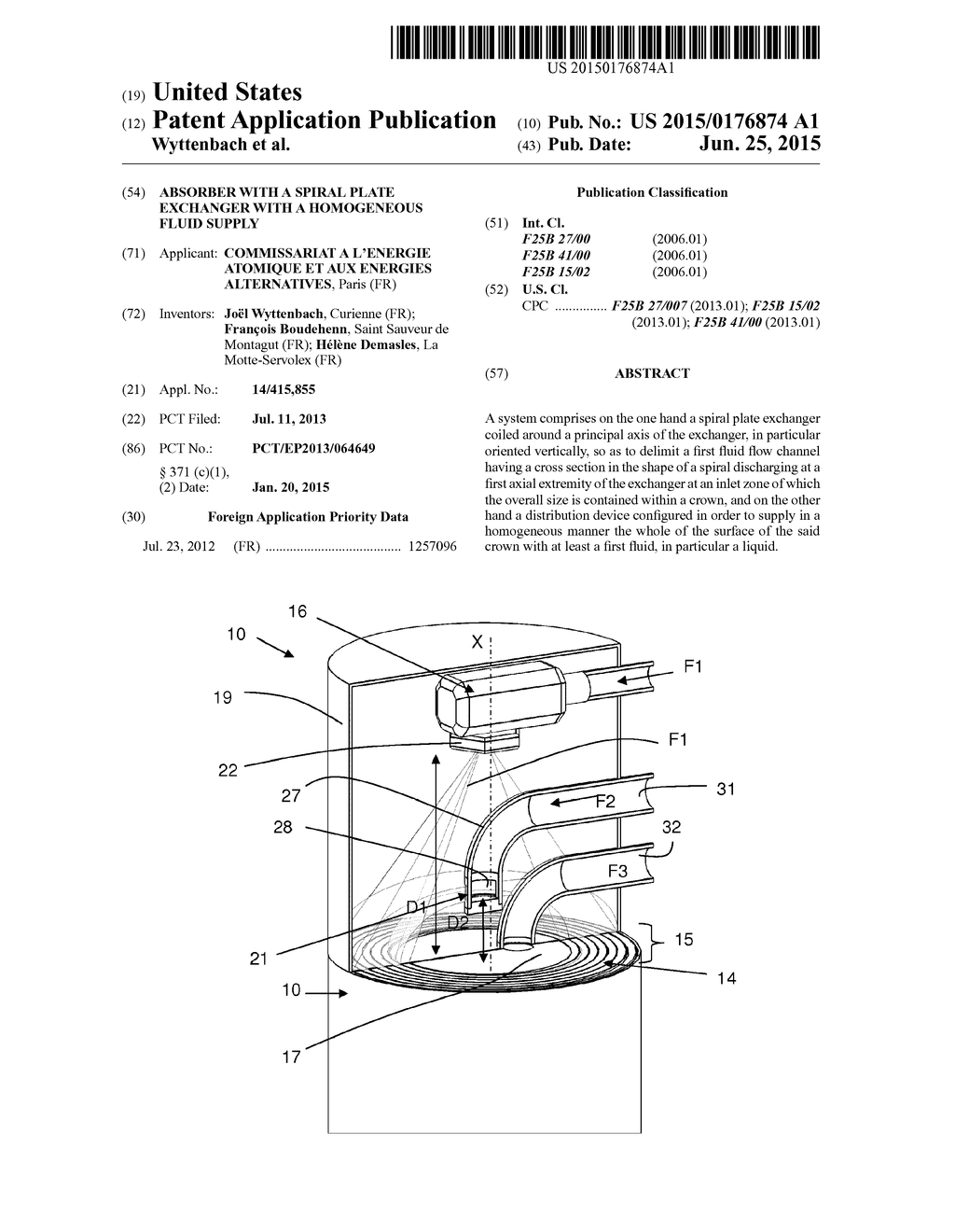 ABSORBER WITH A SPIRAL PLATE EXCHANGER WITH A HOMOGENEOUS FLUID SUPPLY - diagram, schematic, and image 01