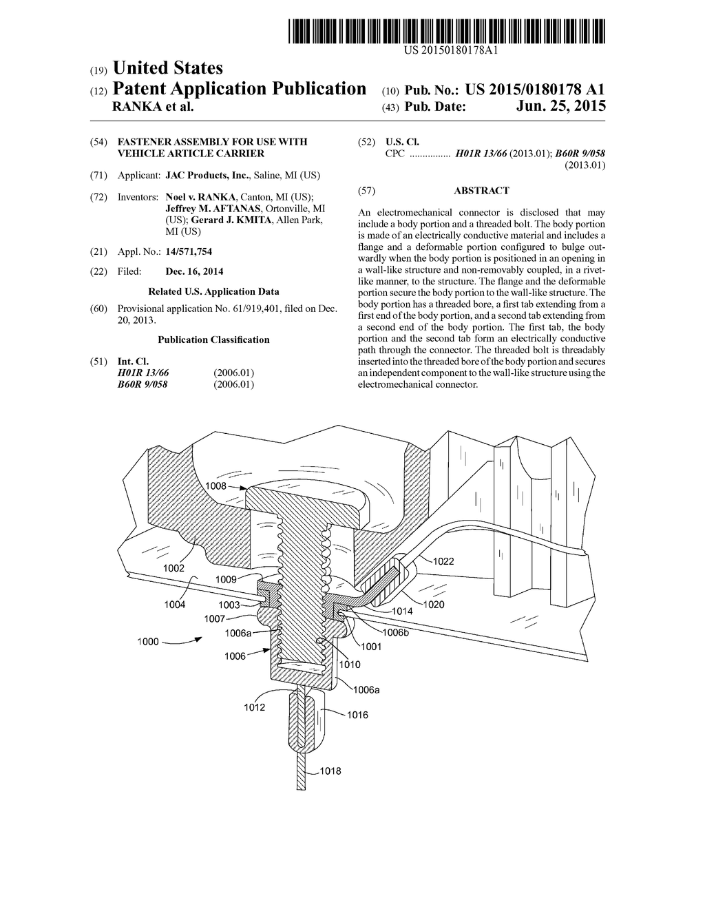 Fastener Assembly For Use With Vehicle Article Carrier - diagram, schematic, and image 01