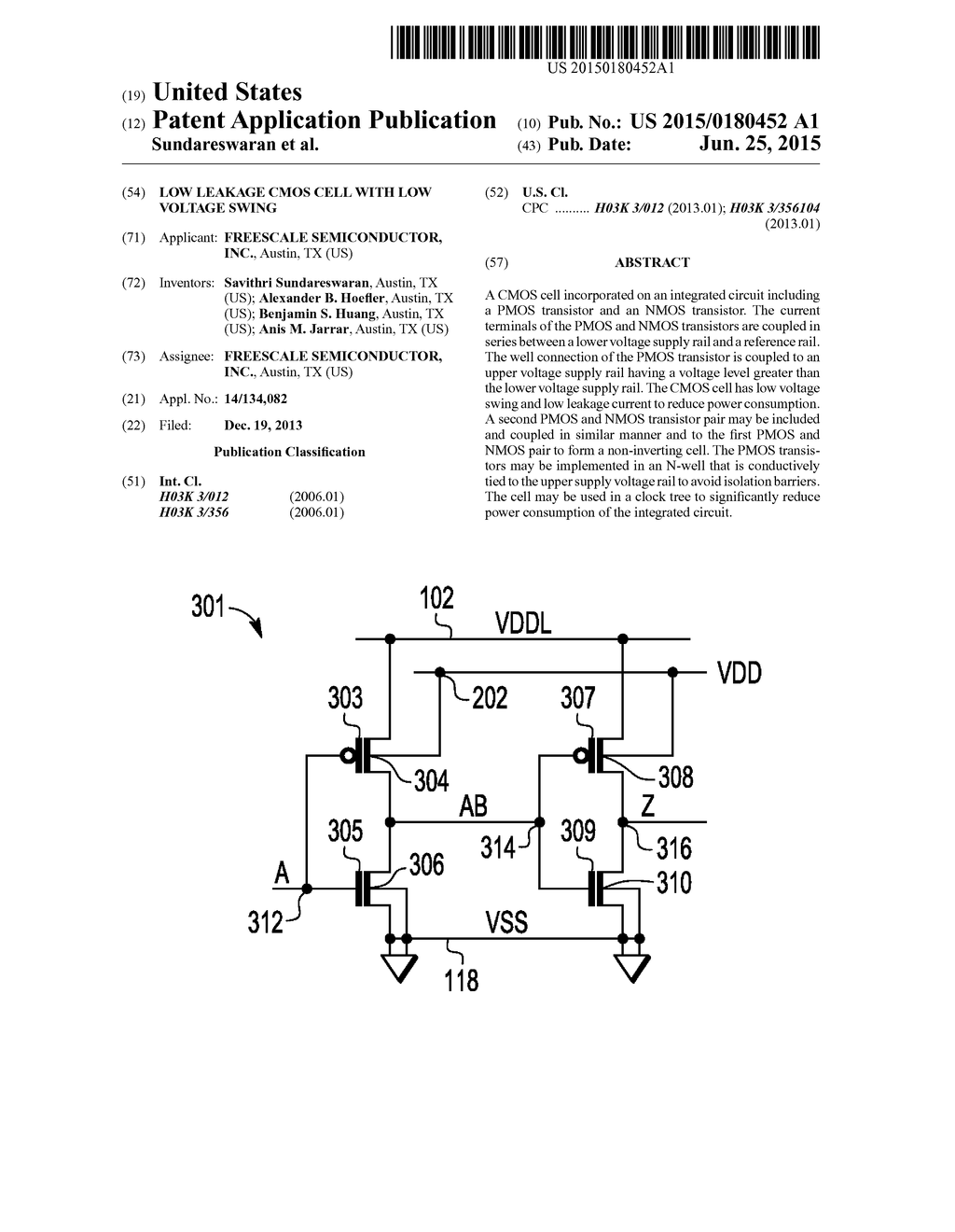 LOW LEAKAGE CMOS CELL WITH LOW VOLTAGE SWING - diagram, schematic, and image 01