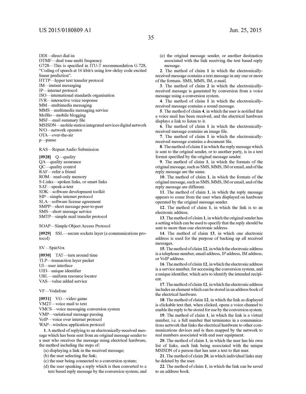 SELECTION OF A LINK IN A RECEIVED MESSAGE FOR SPEAKING REPLY, WHICH IS     CONVERTED INTO TEXT FORM FOR DELIVERY - diagram, schematic, and image 71