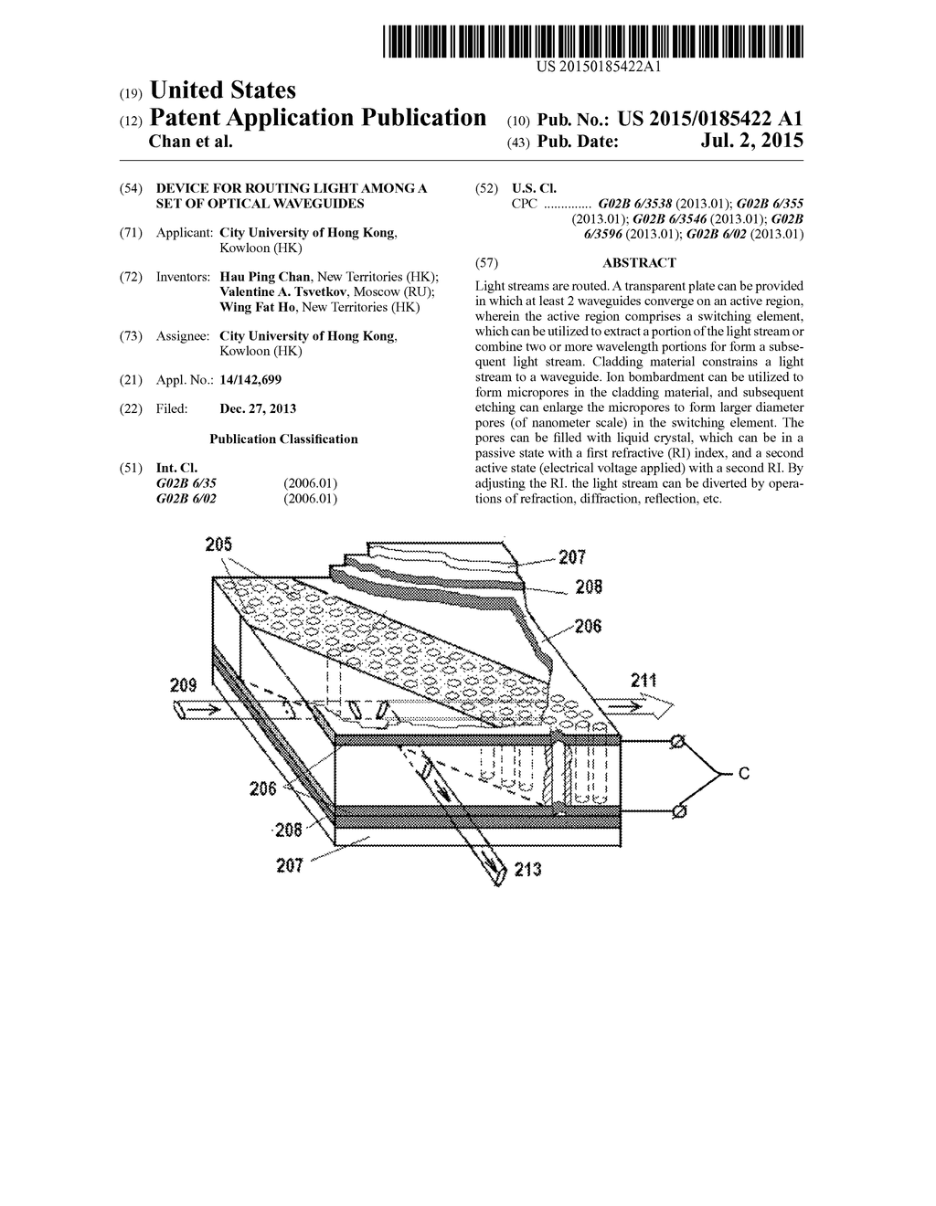 DEVICE FOR ROUTING LIGHT AMONG A SET OF OPTICAL WAVEGUIDES - diagram, schematic, and image 01