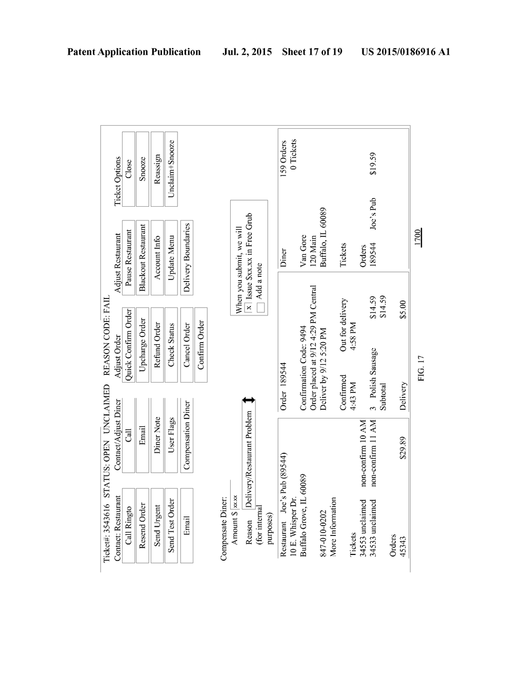 SYSTEM, METHOD AND APPARATUS FOR MANAGING MADE-TO-ORDER FOOD TICKETS FOR A     RESTAURANT SERVICE - diagram, schematic, and image 18