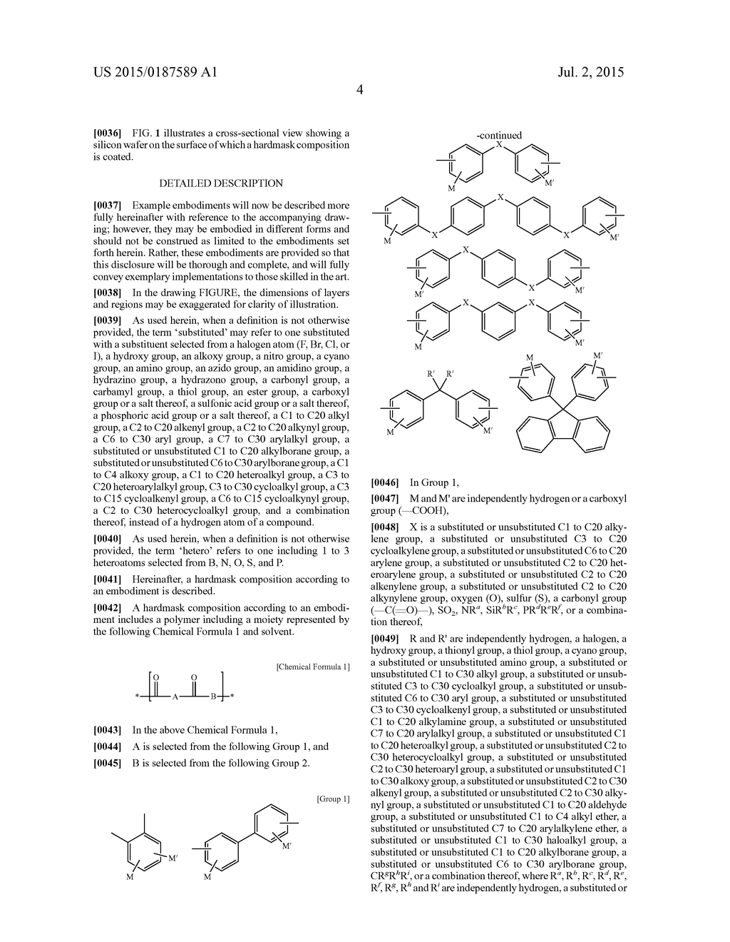 HARDMASK COMPOSITION AND METHOD OF FORMING PATTERNS USING THE HARDMASK     COMPOSITION - diagram, schematic, and image 06