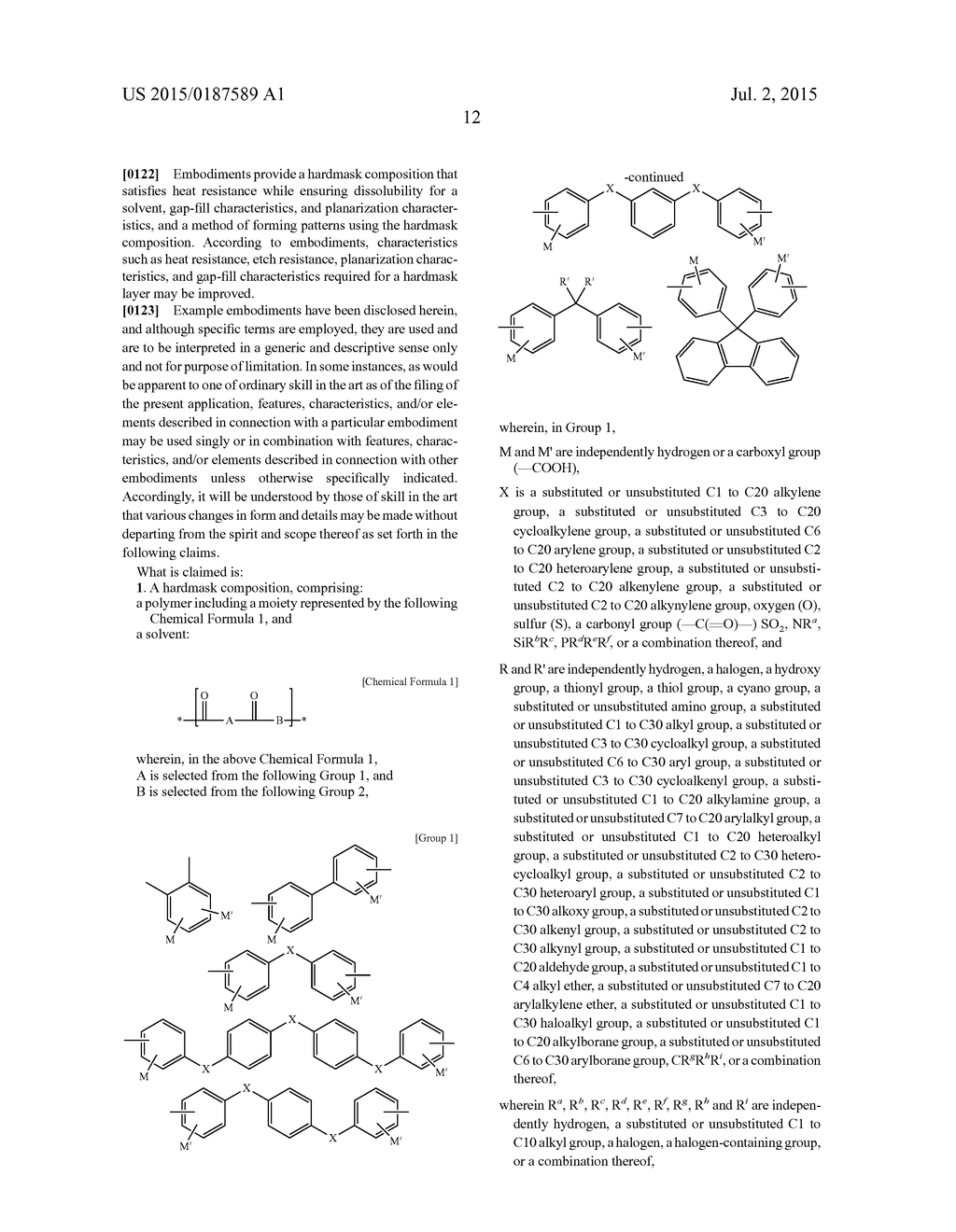 HARDMASK COMPOSITION AND METHOD OF FORMING PATTERNS USING THE HARDMASK     COMPOSITION - diagram, schematic, and image 14