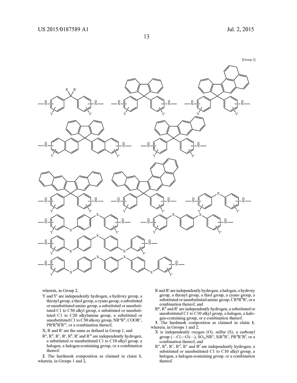 HARDMASK COMPOSITION AND METHOD OF FORMING PATTERNS USING THE HARDMASK     COMPOSITION - diagram, schematic, and image 15