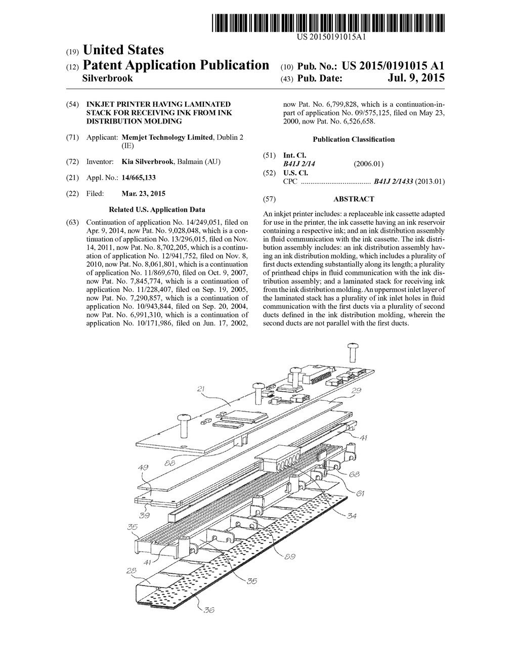 INKJET PRINTER HAVING LAMINATED STACK FOR RECEIVING INK FROM INK     DISTRIBUTION MOLDING - diagram, schematic, and image 01