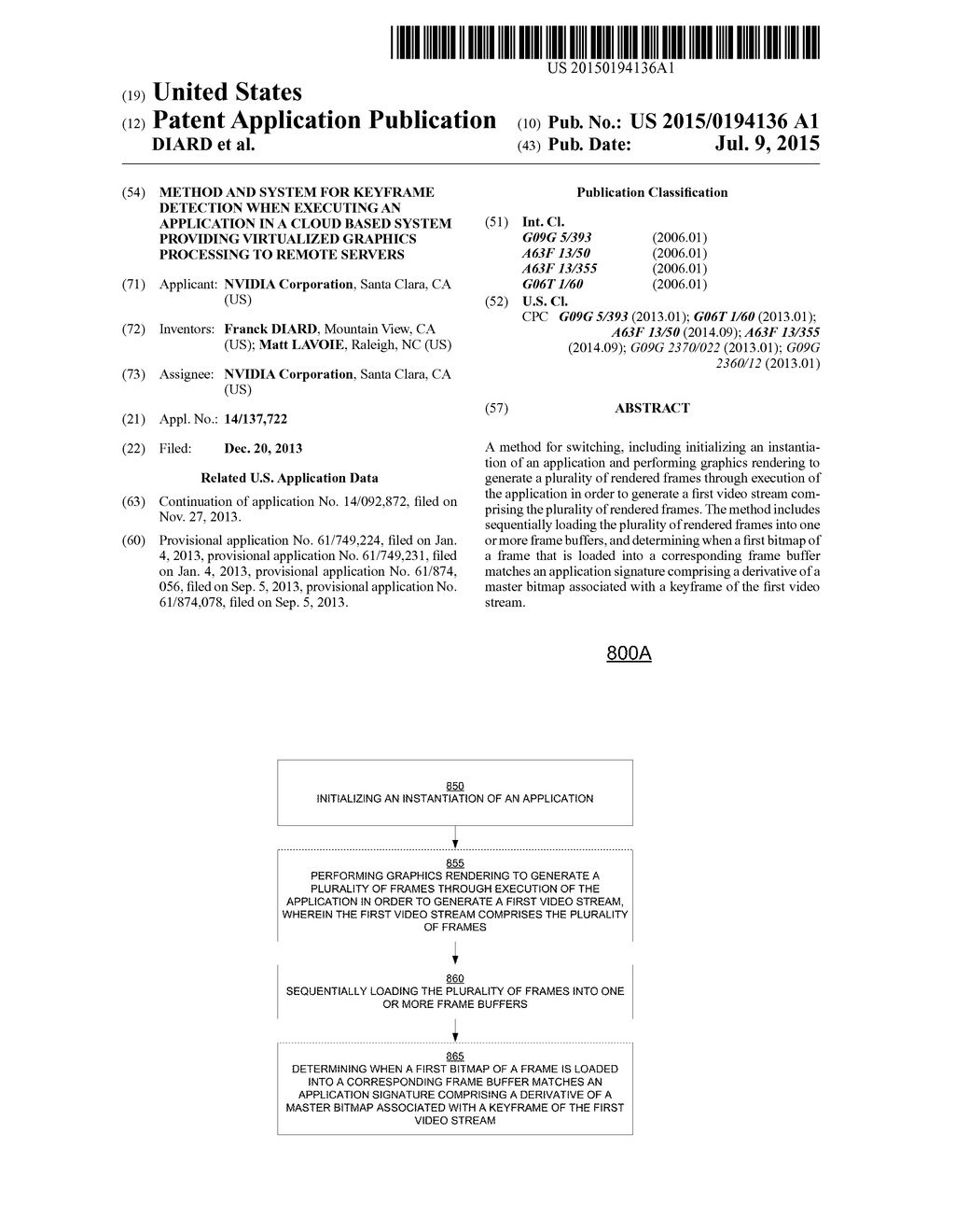 METHOD AND SYSTEM FOR KEYFRAME DETECTION WHEN EXECUTING AN APPLICATION IN     A CLOUD BASED SYSTEM PROVIDING VIRTUALIZED GRAPHICS PROCESSING TO REMOTE     SERVERS - diagram, schematic, and image 01