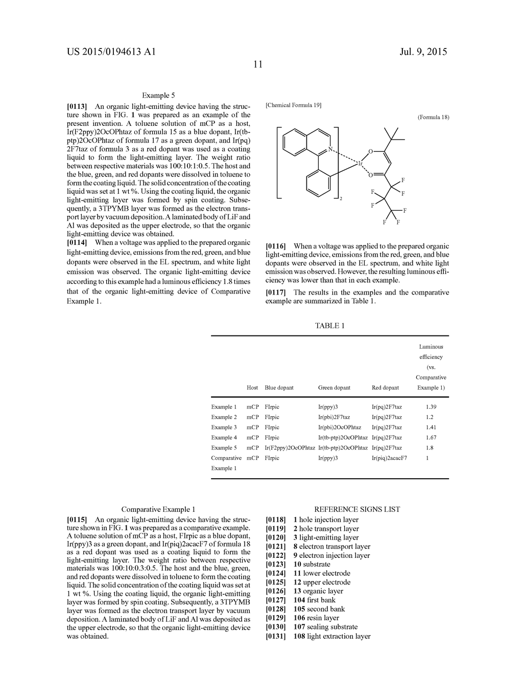 ORGANIC LIGHT-EMITTING LAYER MATERIAL, COATING LIQUID FOR USE IN FORMING     ORGANIC LIGHT-EMITTING LAYER WITH ORGANIC MATERIAL, ORGANIC     LIGHT-EMITTING DEVICE PRODUCED WITH COATING LIQUID, LIGHT SOURCE     APPARATUS WITH ORGANIC LIGHT-EMITTING DEVICE, AND METHODS FOR MANUFACTURE     THEREOF - diagram, schematic, and image 13