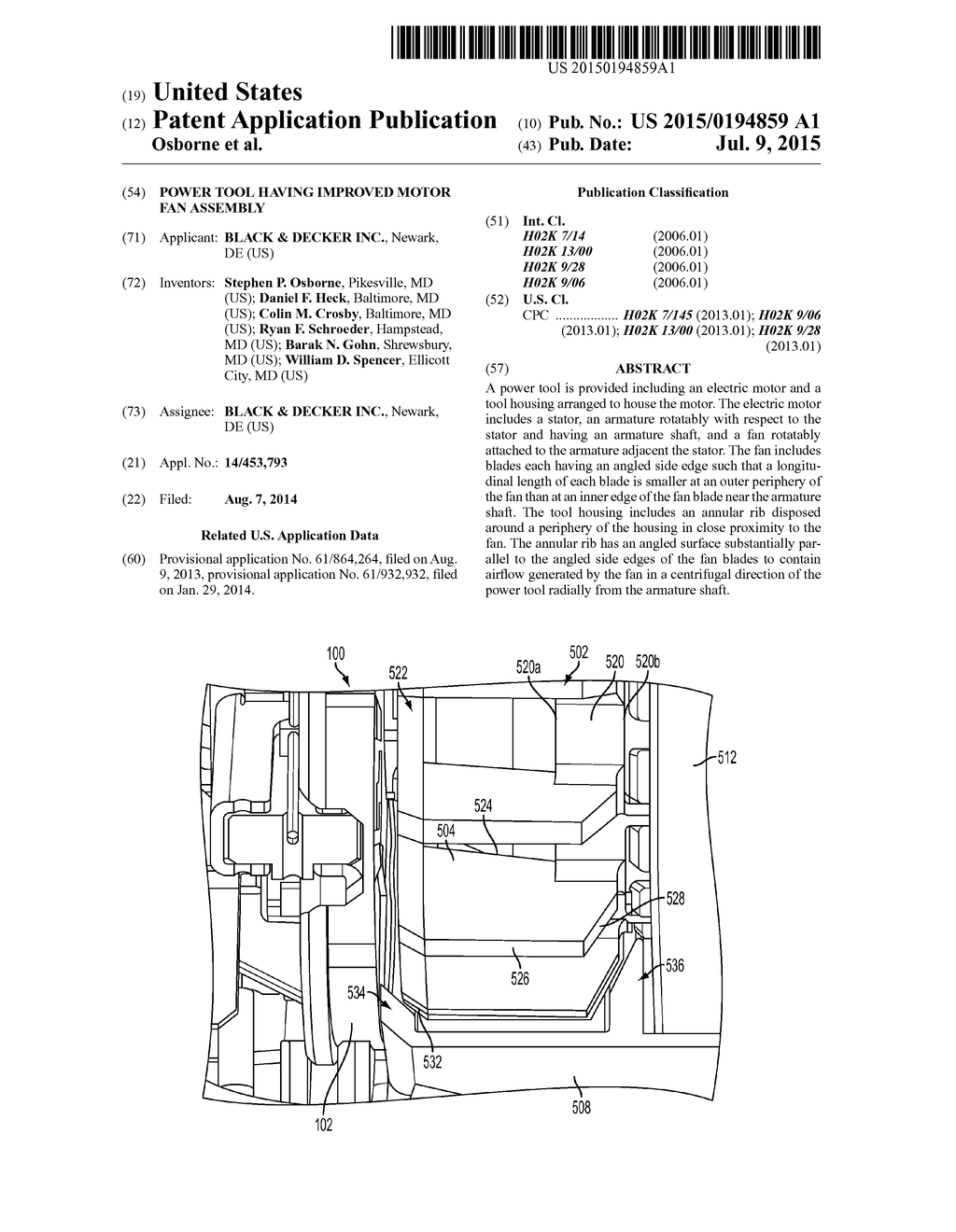 Power tool having improved motor fan assembly - diagram, schematic, and image 01