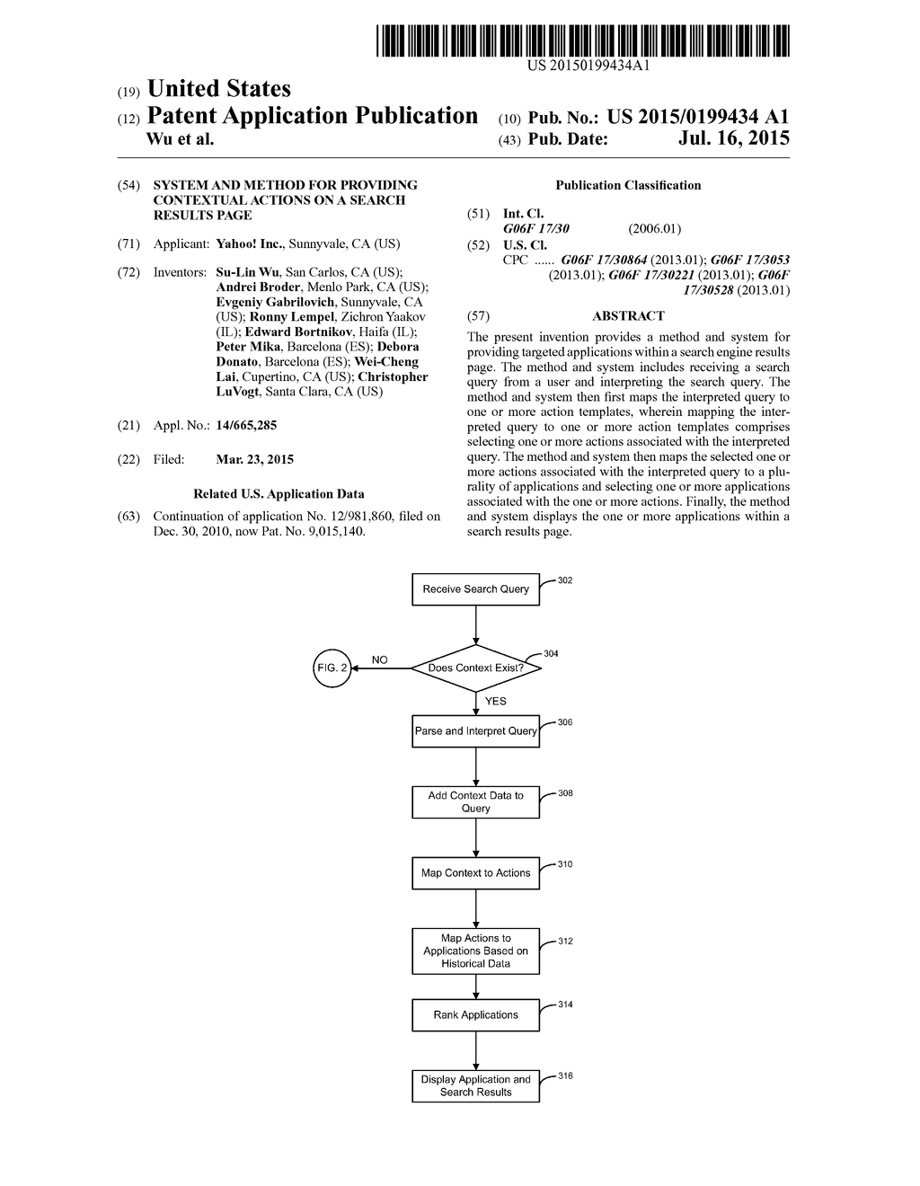 SYSTEM AND METHOD FOR PROVIDING CONTEXTUAL ACTIONS ON A SEARCH RESULTS     PAGE - diagram, schematic, and image 01