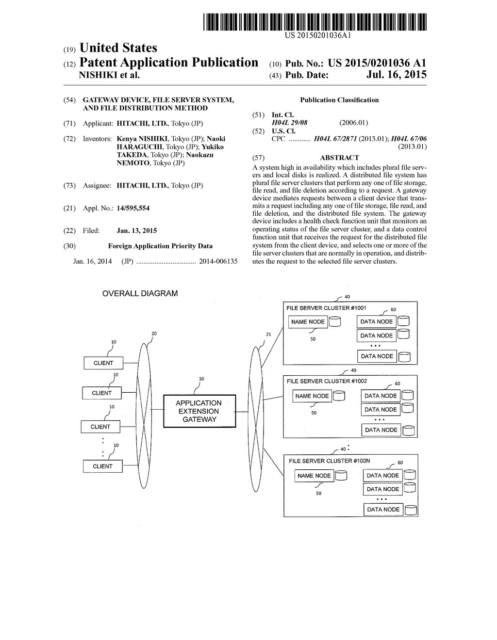 GATEWAY DEVICE, FILE SERVER SYSTEM, AND FILE DISTRIBUTION METHOD - diagram, schematic, and image 01