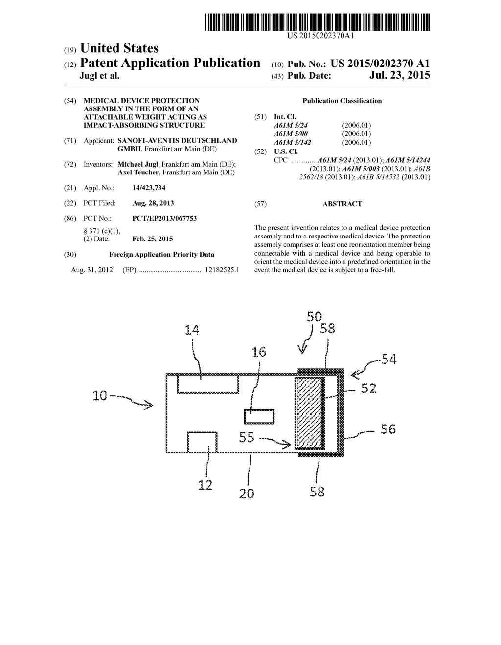 MEDICAL DEVICE PROTECTION ASSEMBLY IN THE FORM OF AN ATTACHABLE WEIGHT     ACTING AS IMPACT-ABSORBING STRUCTURE - diagram, schematic, and image 01