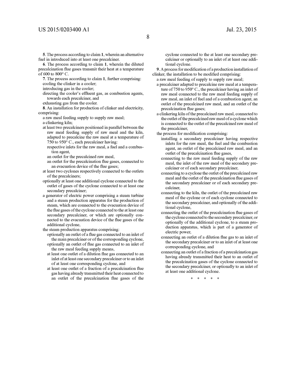 PROCESS AND INSTALLATION FOR PRODUCTION OF CLINKER AND ELECTRICITY, AND     PROCESS FOR MODIFICATION OF A PRODUCTION INSTALLATION OF CLINKER - diagram, schematic, and image 12