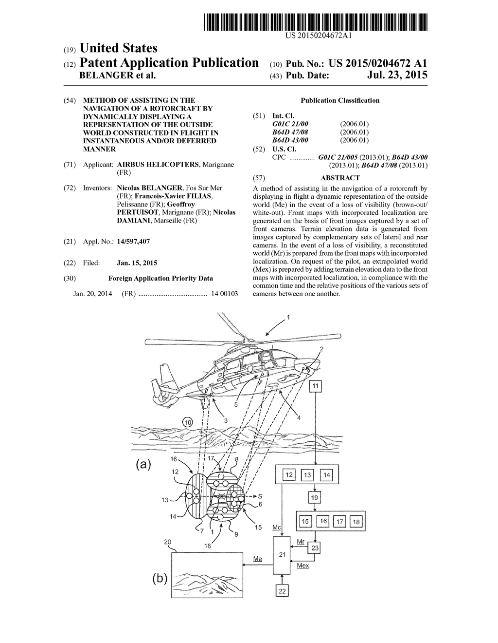 METHOD OF ASSISTING IN THE NAVIGATION OF A ROTORCRAFT BY DYNAMICALLY     DISPLAYING A REPRESENTATION OF THE OUTSIDE WORLD CONSTRUCTED IN FLIGHT IN     INSTANTANEOUS AND/OR DEFERRED MANNER - diagram, schematic, and image 01