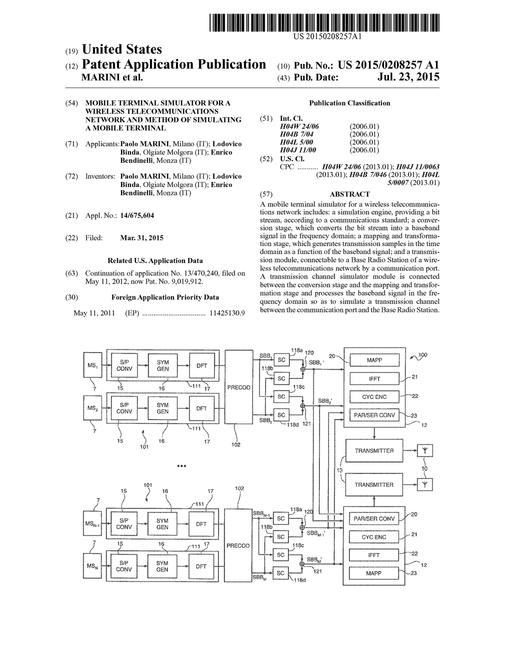 MOBILE TERMINAL SIMULATOR FOR A WIRELESS TELECOMMUNICATIONS NETWORK AND     METHOD OF SIMULATING A MOBILE TERMINAL - diagram, schematic, and image 01