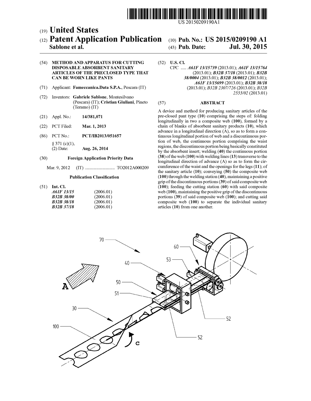 METHOD AND APPARATUS FOR CUTTING DISPOSABLE ABSORBENT SANITARY ARTICLES OF     THE PRECLOSED TYPE THAT CAN BE WORN LIKE PANTS - diagram, schematic, and image 01