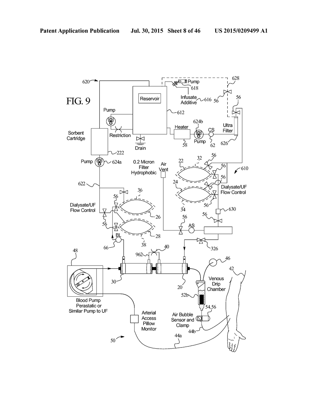 DIALYSIS SYSTEM WITH CASSETTE BASED BALANCE CHAMBERS AND VOLUMETRIC PUMPS - diagram, schematic, and image 09