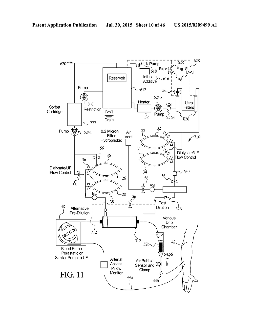 DIALYSIS SYSTEM WITH CASSETTE BASED BALANCE CHAMBERS AND VOLUMETRIC PUMPS - diagram, schematic, and image 11