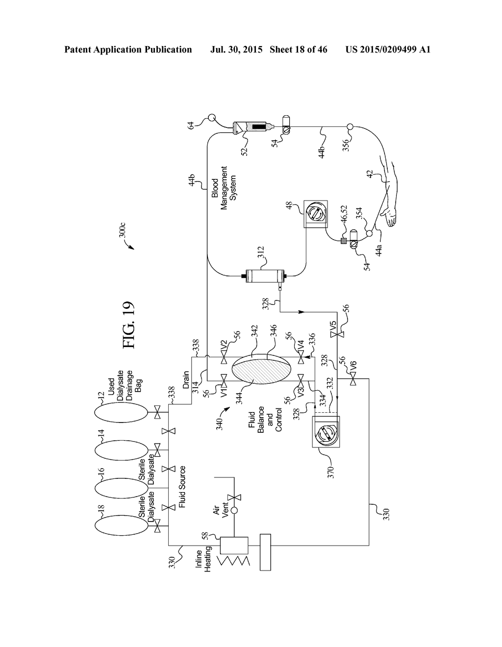 DIALYSIS SYSTEM WITH CASSETTE BASED BALANCE CHAMBERS AND VOLUMETRIC PUMPS - diagram, schematic, and image 19