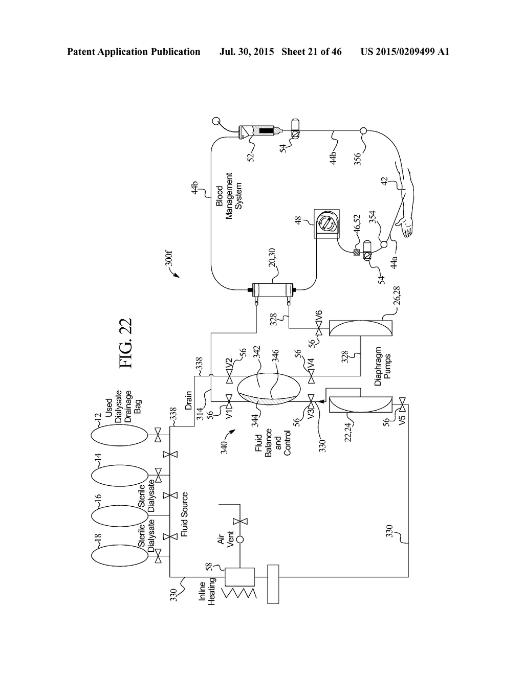 DIALYSIS SYSTEM WITH CASSETTE BASED BALANCE CHAMBERS AND VOLUMETRIC PUMPS - diagram, schematic, and image 22