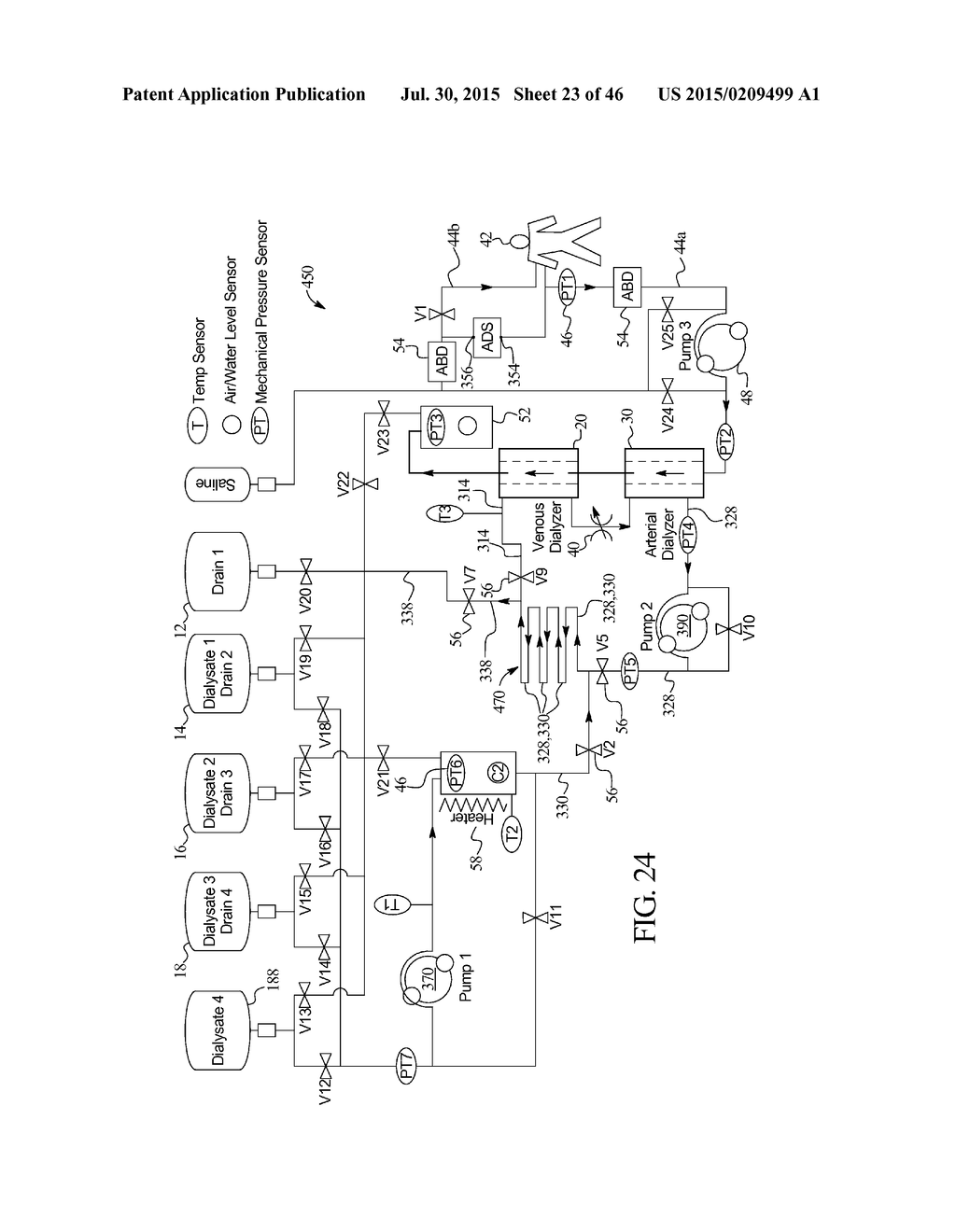 DIALYSIS SYSTEM WITH CASSETTE BASED BALANCE CHAMBERS AND VOLUMETRIC PUMPS - diagram, schematic, and image 24