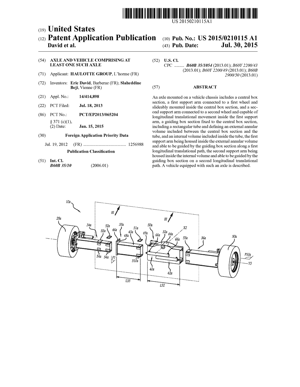 AXLE AND VEHICLE COMPRISING AT LEAST ONE SUCH AXLE - diagram, schematic, and image 01