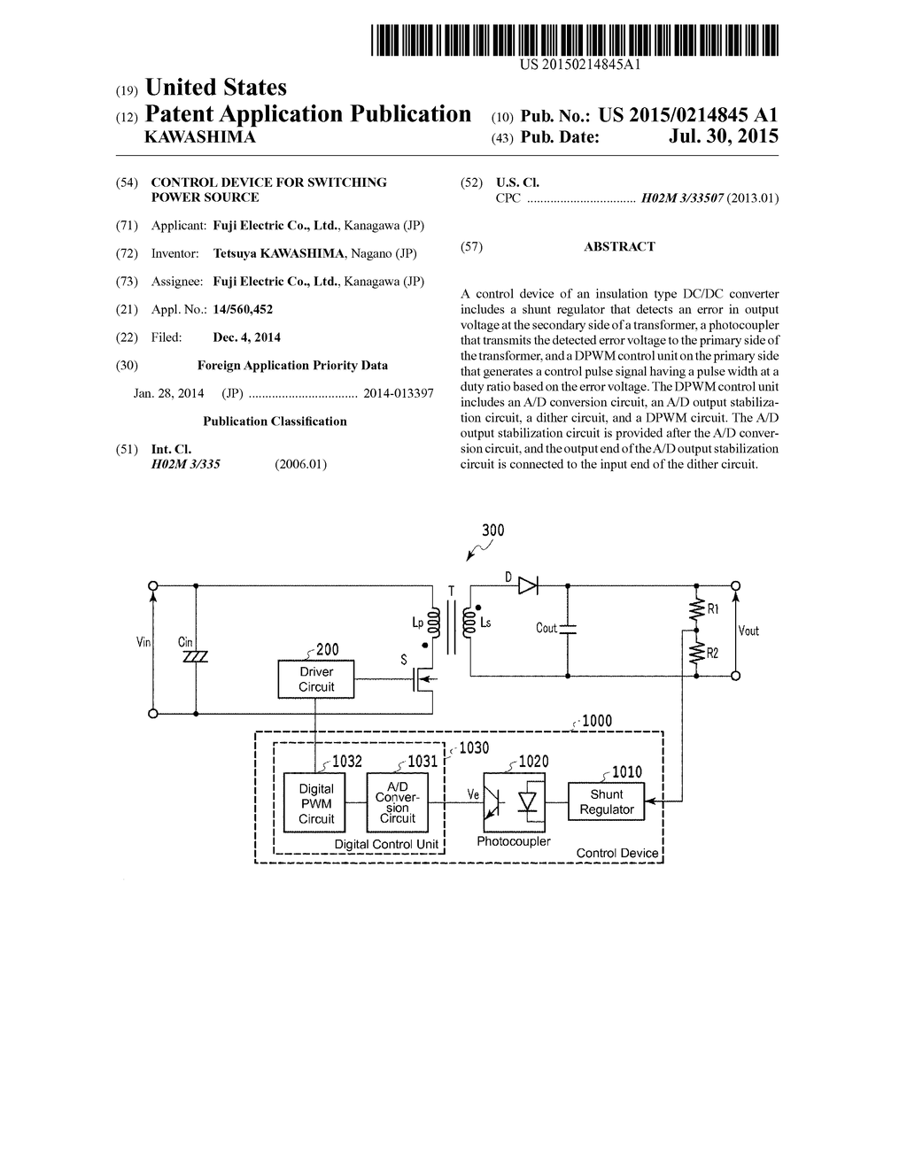 CONTROL DEVICE FOR SWITCHING POWER SOURCE - diagram, schematic, and image 01