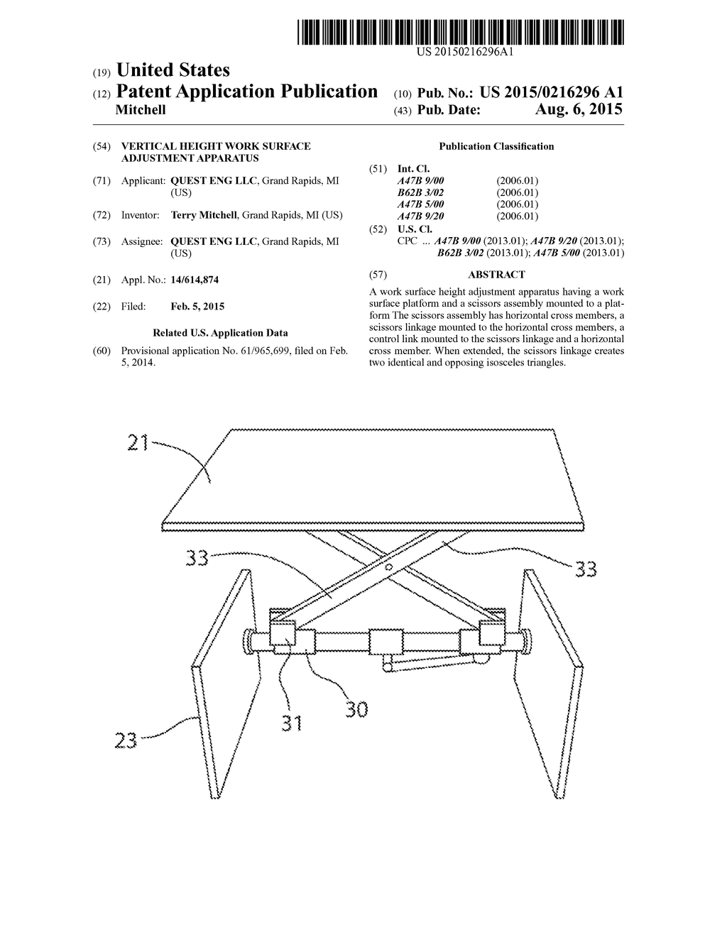 VERTICAL HEIGHT WORK SURFACE ADJUSTMENT APPARATUS - diagram, schematic, and image 01