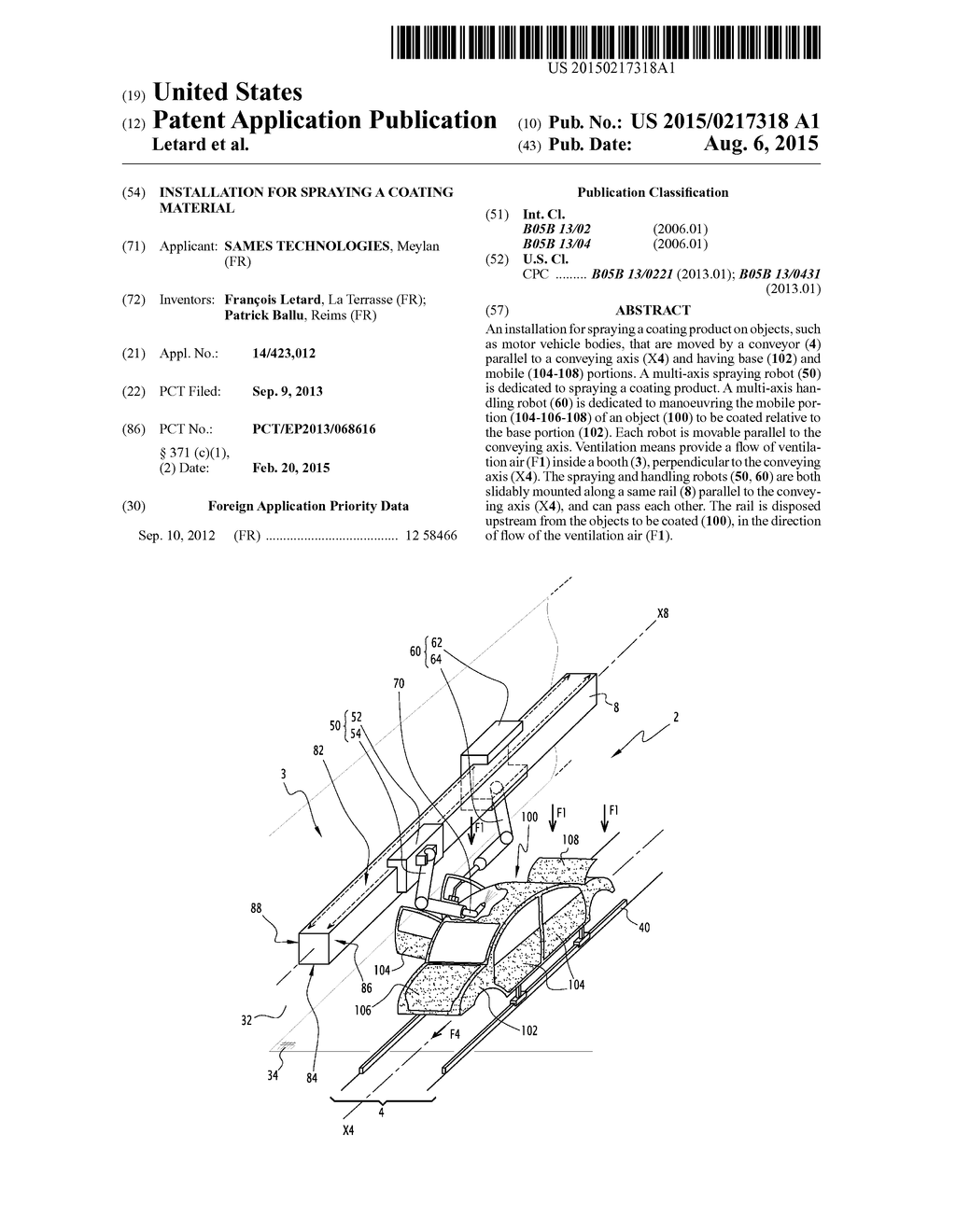 INSTALLATION FOR SPRAYING A COATING MATERIAL - diagram, schematic, and image 01