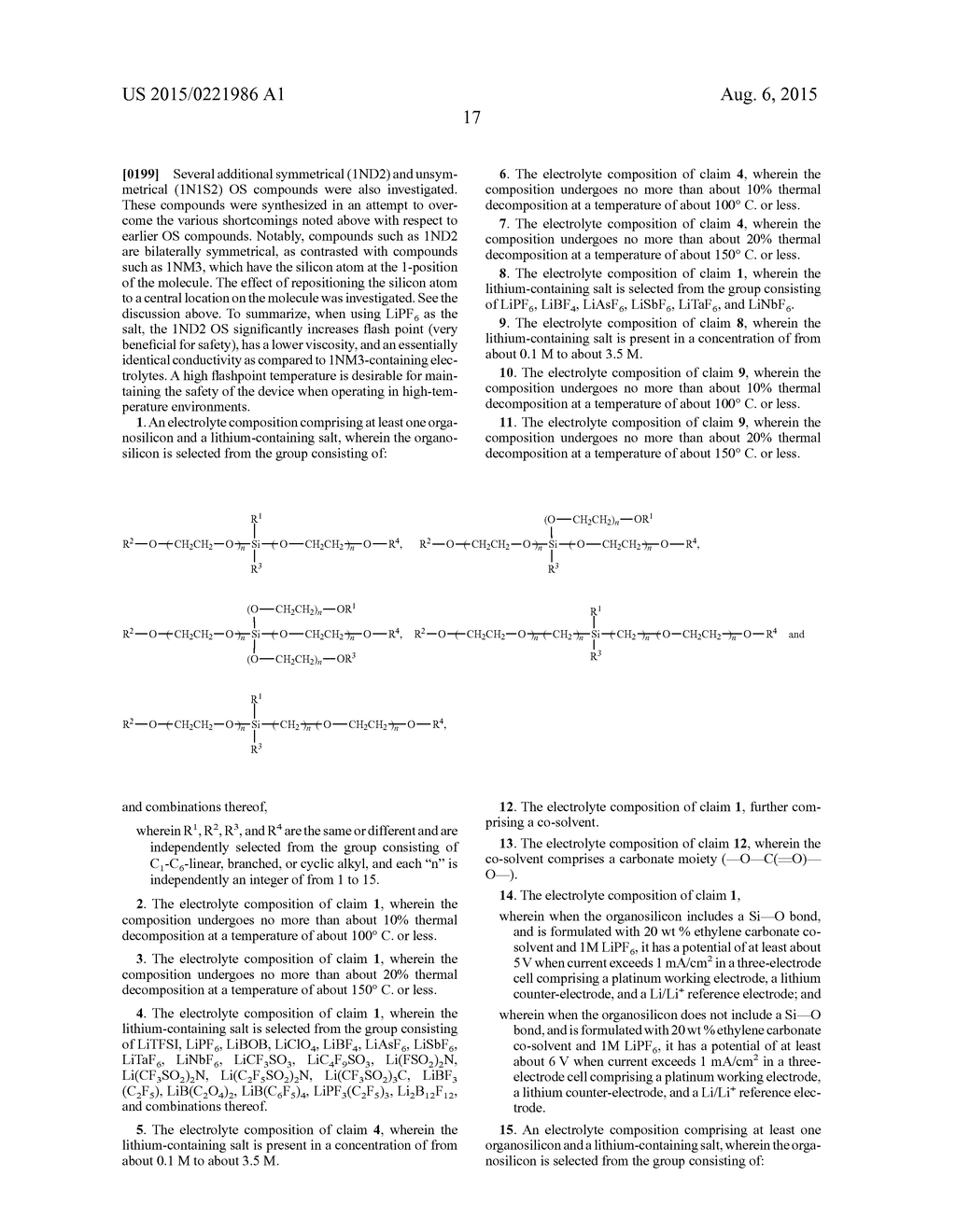 SYMMETRICAL AND UNSYMMETRICAL ORGANOSILICON MOLECULES AND ELECTROLYTE     COMPOSITIONS AND ELECTROCHEMICAL DEVICES CONTAINING THEM - diagram, schematic, and image 39