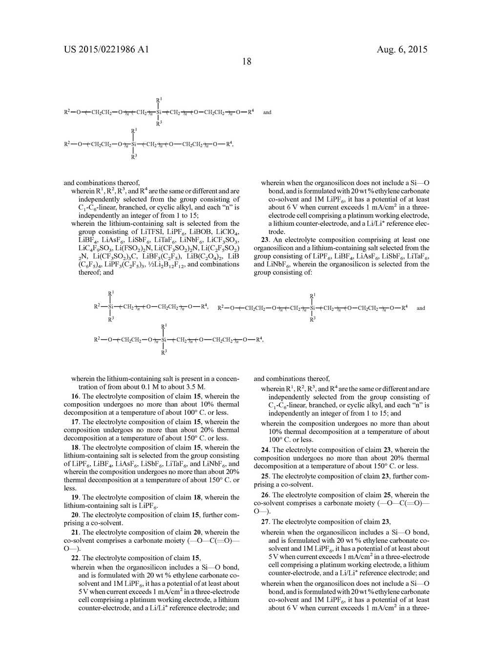 SYMMETRICAL AND UNSYMMETRICAL ORGANOSILICON MOLECULES AND ELECTROLYTE     COMPOSITIONS AND ELECTROCHEMICAL DEVICES CONTAINING THEM - diagram, schematic, and image 40