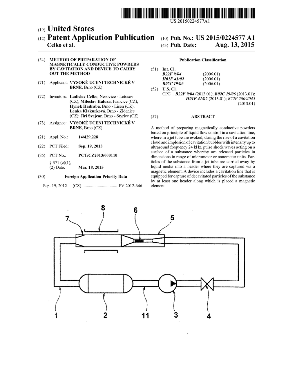 METHOD OF PREPARATION OF MAGNETICALLY CONDUCTIVE POWDERS BY CAVITATION AND     DEVICE TO CARRY OUT THE METHOD - diagram, schematic, and image 01