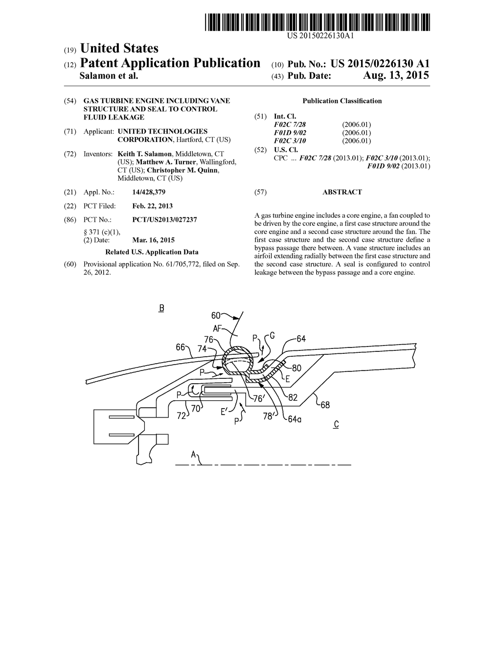 GAS TURBINE ENGINE INCLUDING VANE STRUCTURE AND SEAL TO CONTROL FLUID     LEAKAGE - diagram, schematic, and image 01