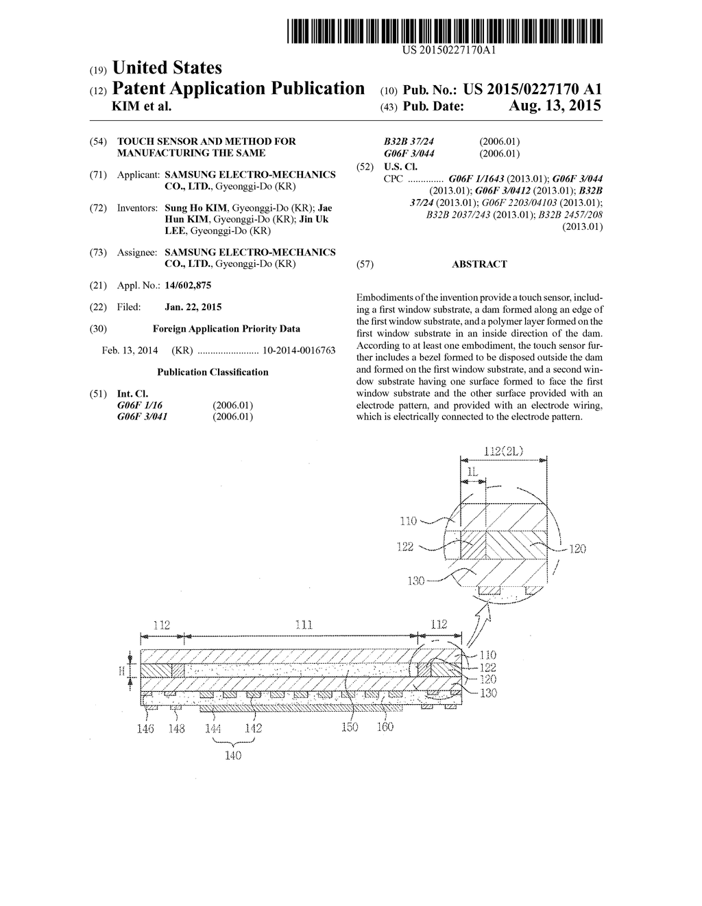 TOUCH SENSOR AND METHOD FOR MANUFACTURING THE SAME - diagram, schematic, and image 01