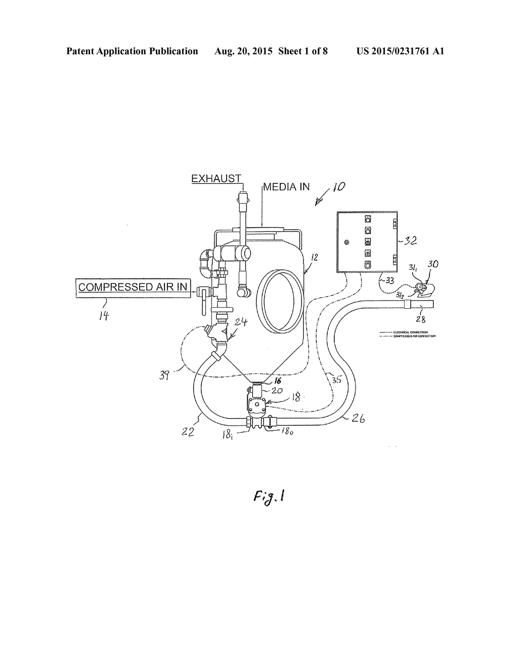 ABRASIVE BLASTING APPARATUS FOR REMOTELY ACTIVATING AND MODULATING FLOW OF     ABRASIVE BLASTING MATERIAL - diagram, schematic, and image 02