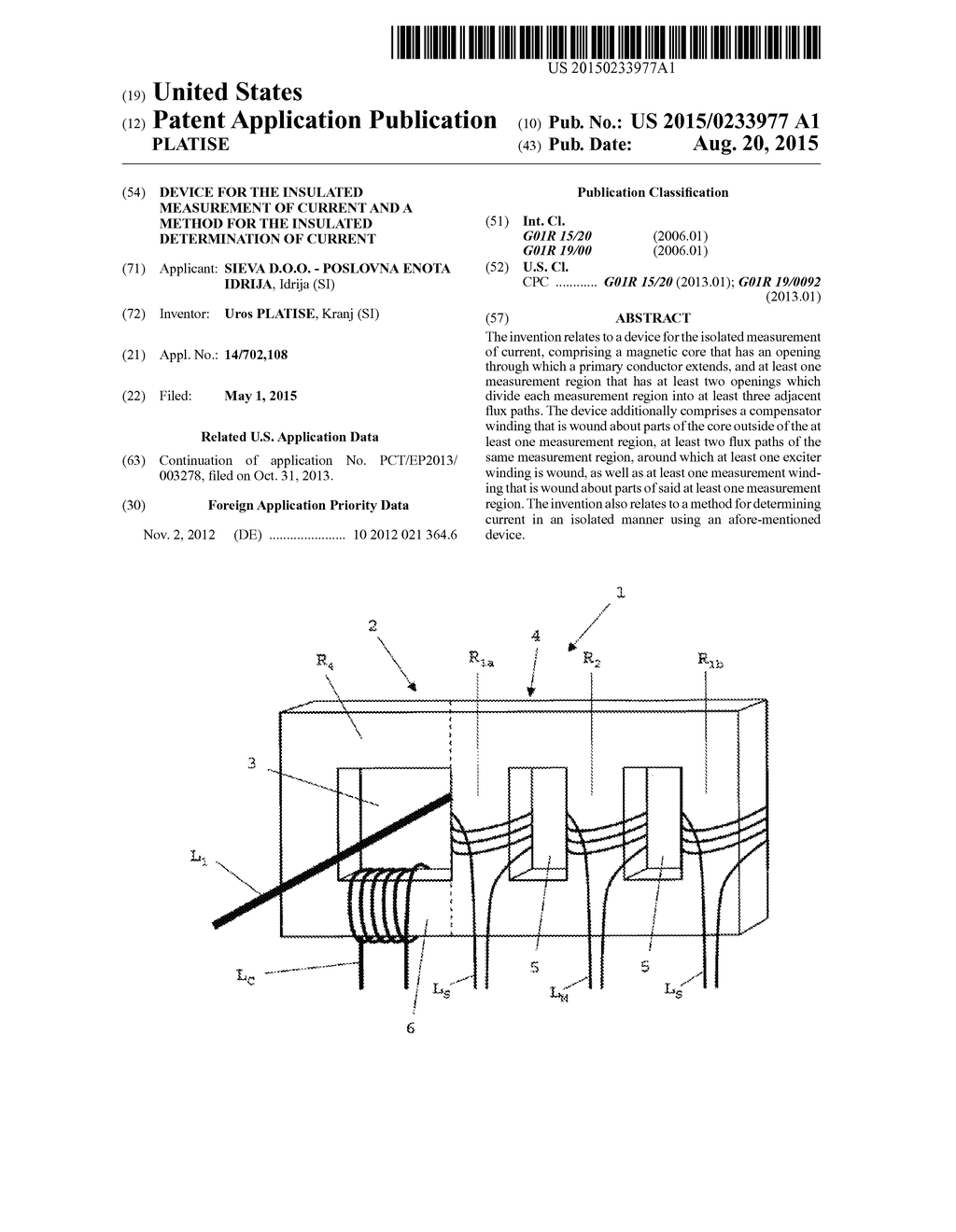 DEVICE FOR THE INSULATED MEASUREMENT OF CURRENT AND A METHOD FOR THE     INSULATED DETERMINATION OF CURRENT - diagram, schematic, and image 01