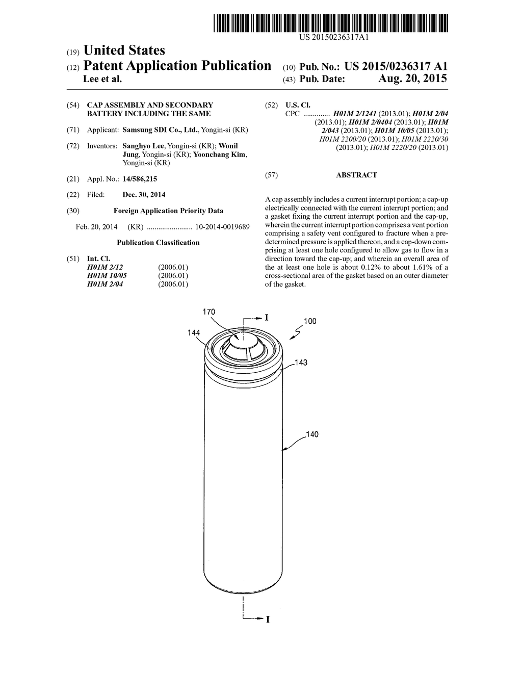 CAP ASSEMBLY AND SECONDARY BATTERY INCLUDING THE SAME - diagram, schematic, and image 01