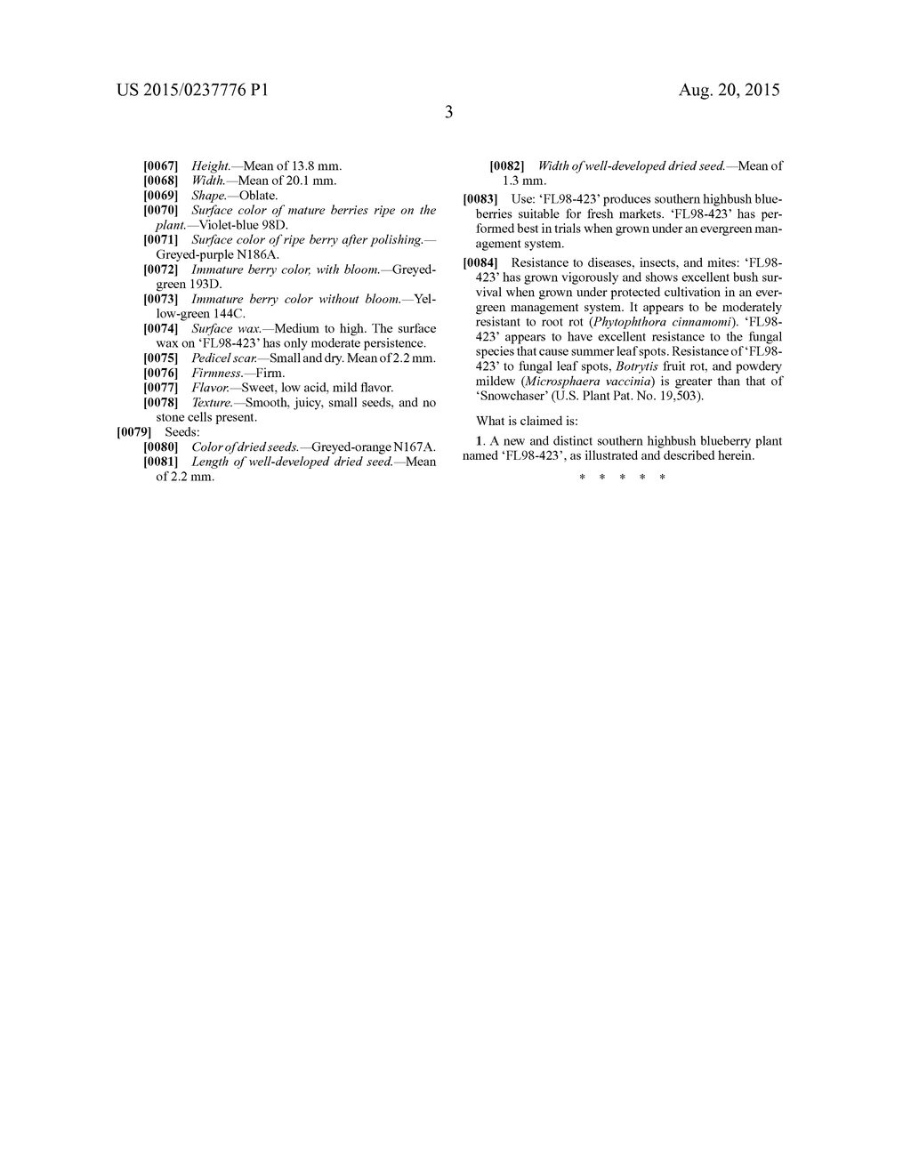 Blueberry plant named 'FL98-423' - diagram, schematic, and image 03