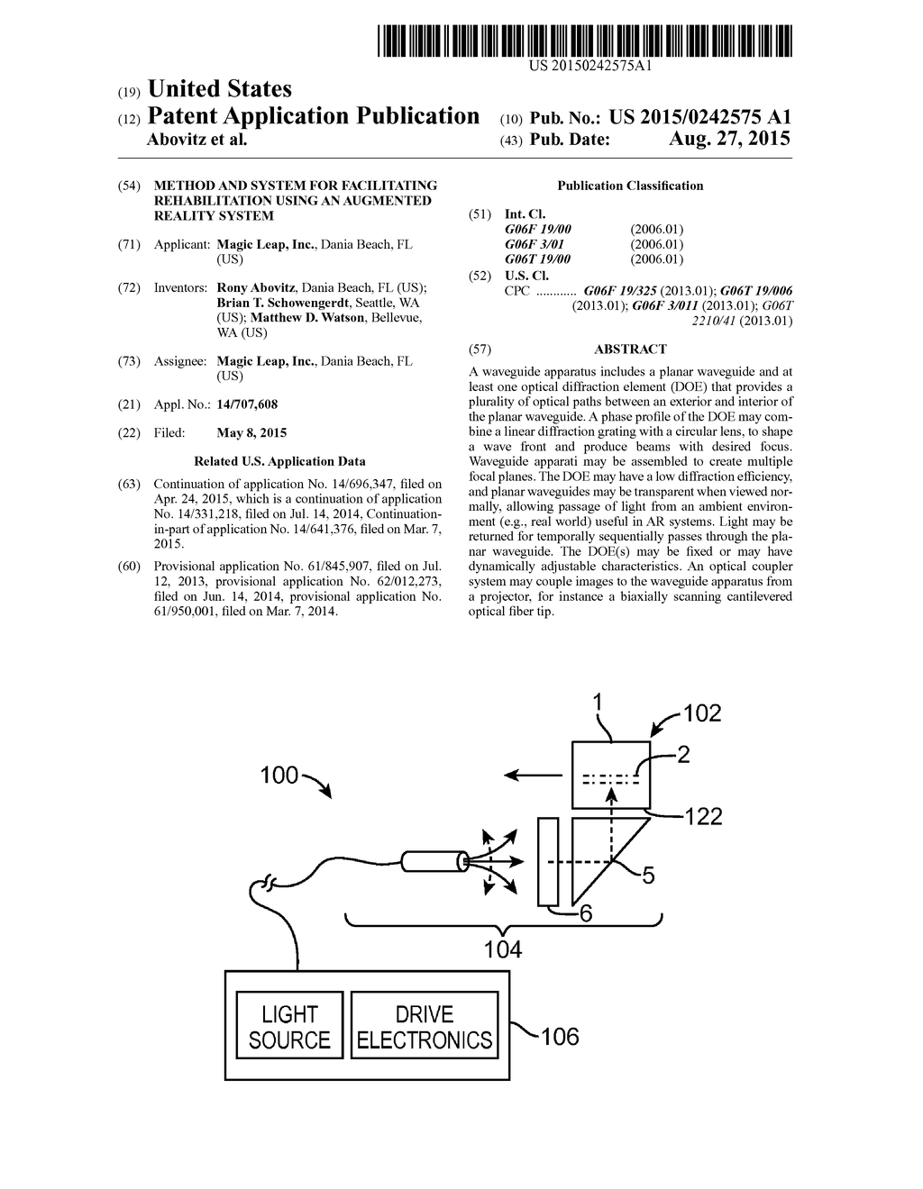 METHOD AND SYSTEM FOR FACILITATING REHABILITATION USING AN AUGMENTED     REALITY SYSTEM - diagram, schematic, and image 01