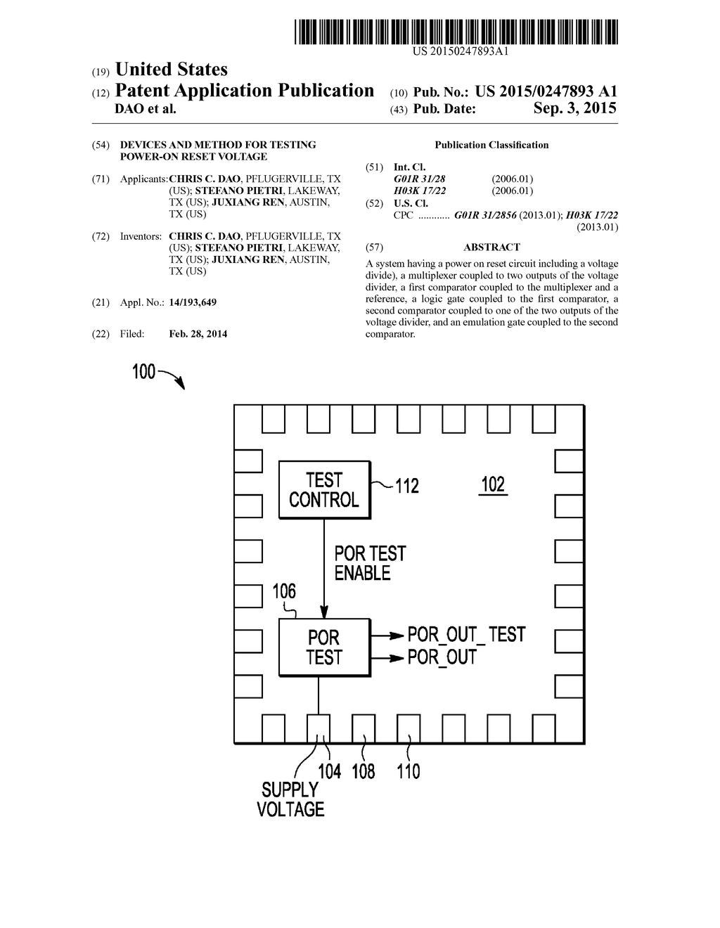 DEVICES AND METHOD FOR TESTING POWER-ON RESET VOLTAGE - diagram, schematic, and image 01