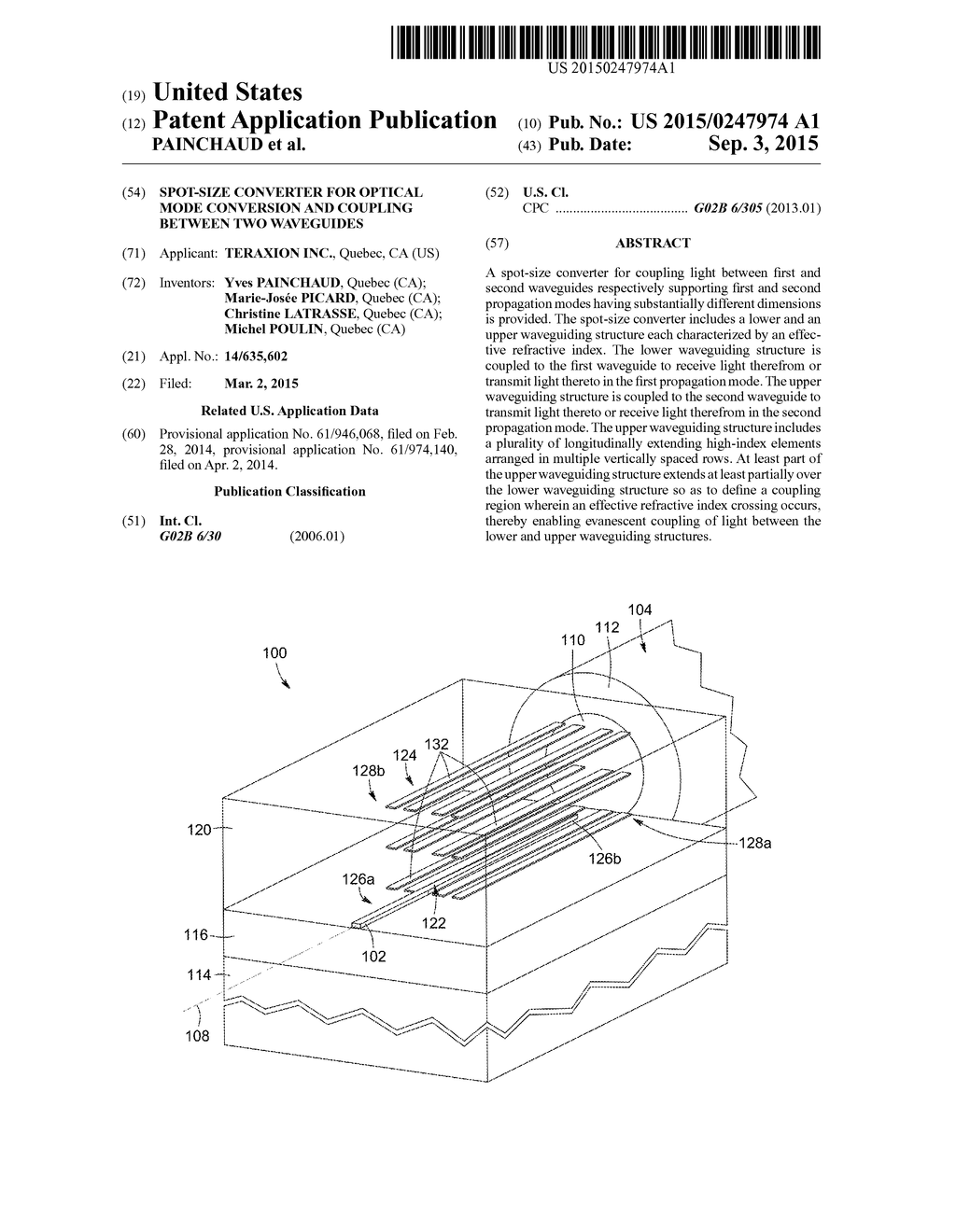 SPOT-SIZE CONVERTER FOR OPTICAL MODE CONVERSION AND COUPLING BETWEEN TWO     WAVEGUIDES - diagram, schematic, and image 01