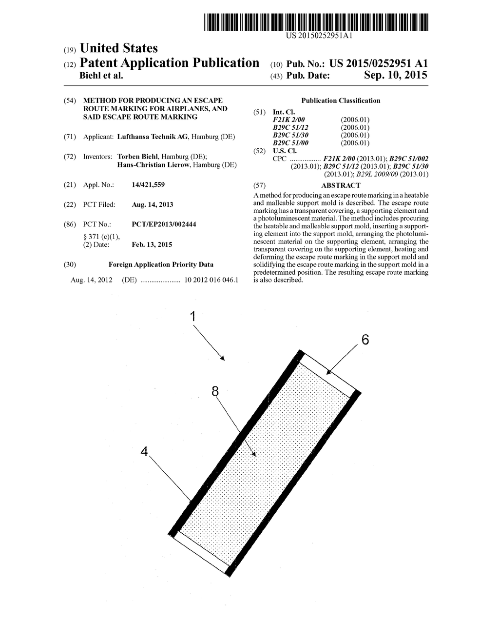 METHOD FOR PRODUCING AN ESCAPE ROUTE MARKING FOR AIRPLANES, AND SAID     ESCAPE ROUTE MARKING - diagram, schematic, and image 01