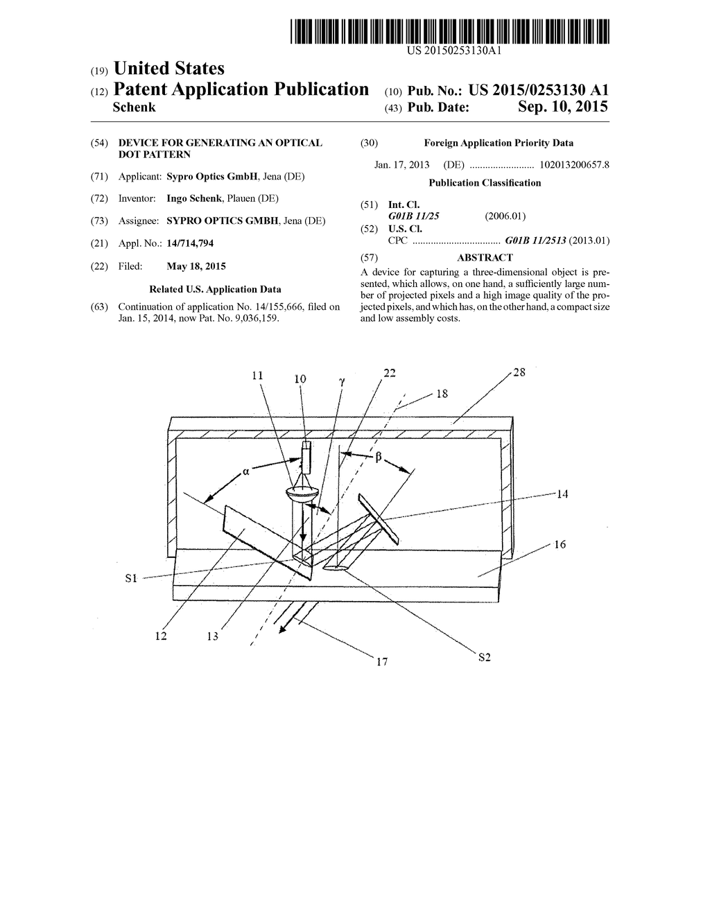 DEVICE FOR GENERATING AN OPTICAL DOT PATTERN - diagram, schematic, and image 01