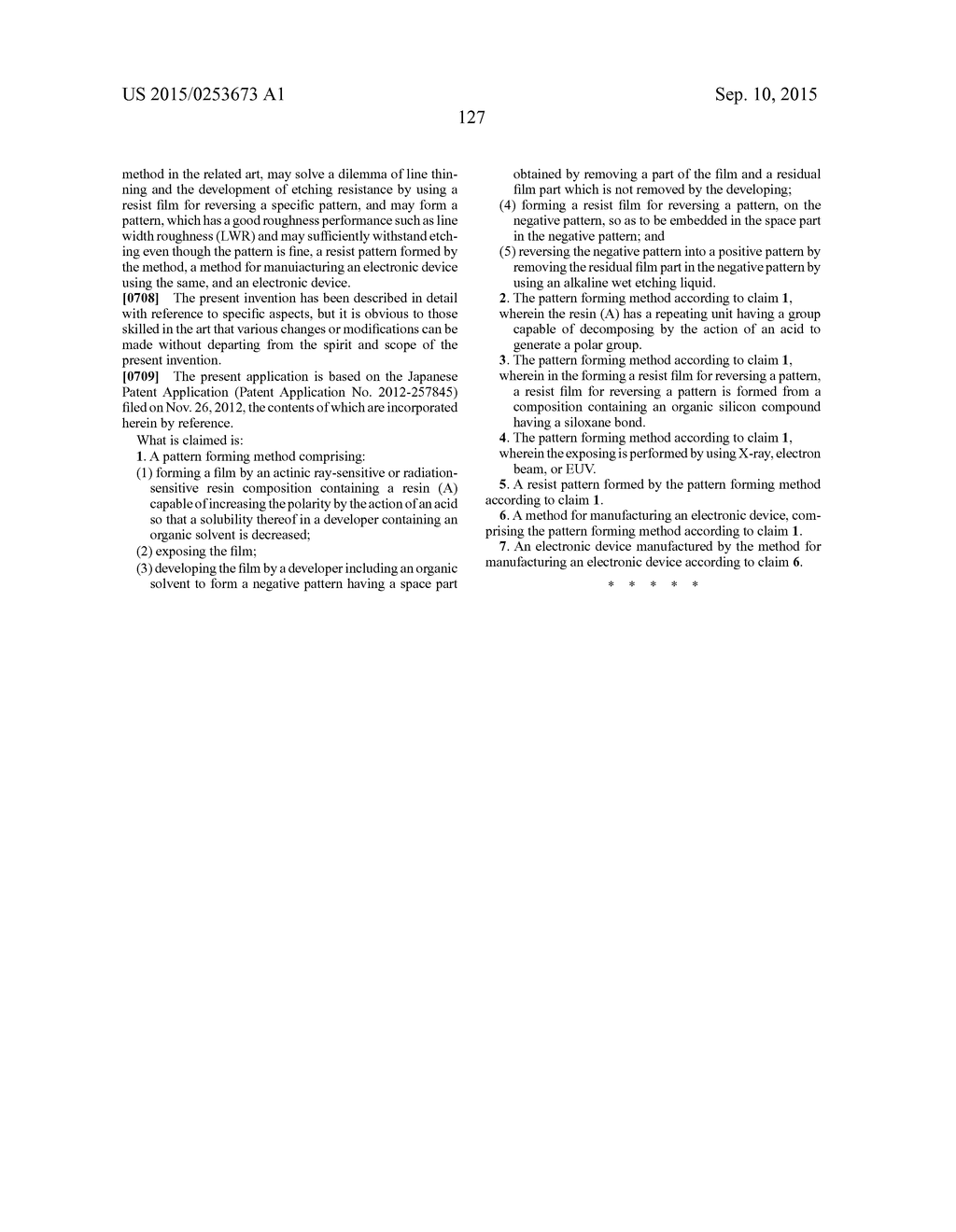 PATTERN FORMING METHOD, RESIST PATTERN FORMED BY THE METHOD, METHOD FOR     MANUFACTURING ELECTRONIC DEVICE USING THE SAME, AND ELECTRONIC DEVICE - diagram, schematic, and image 129